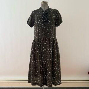 Comme des Garcons Black and White Puff Sleeve Midi Dress 2006